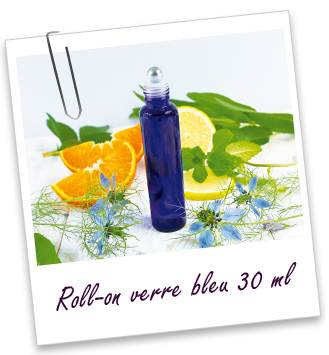 Flacon roll-on 30 ml en verre bleu et bille acier Aroma-Zone