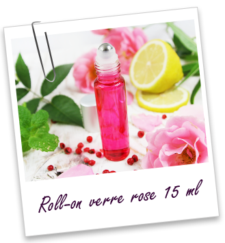 Flacon roll-on 15 ml en verre coloré rose et bille acier Aroma-Zone