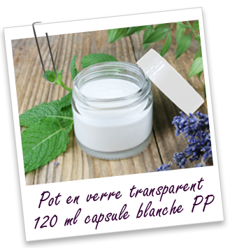 Pot en verre transparent 120 ml et capsule blanche en PP Aroma-Zone Pot en verre transparent 120 ml et capsule blanche en PP Aroma-Zone